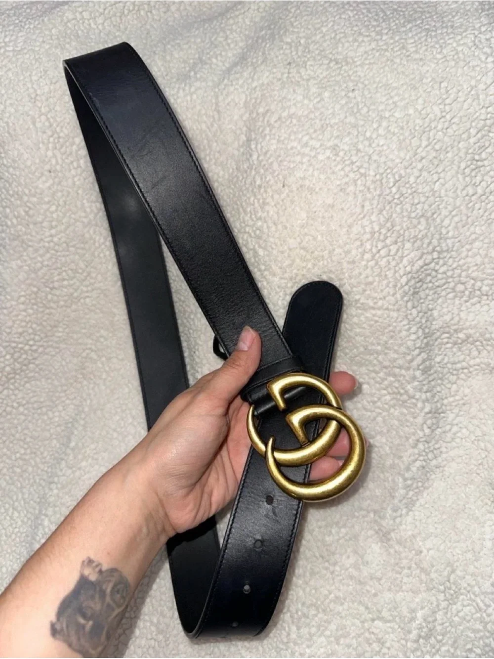 Gucci Black Leather Belt with Gold Double G Buckle
